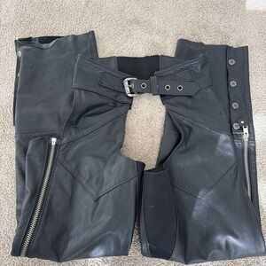Harley-Davidson Black Leather Riding Chaps with Silver Hardware